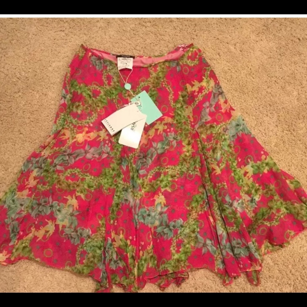 Versace Jeans Couture Pink Floral Print Silk Skirt